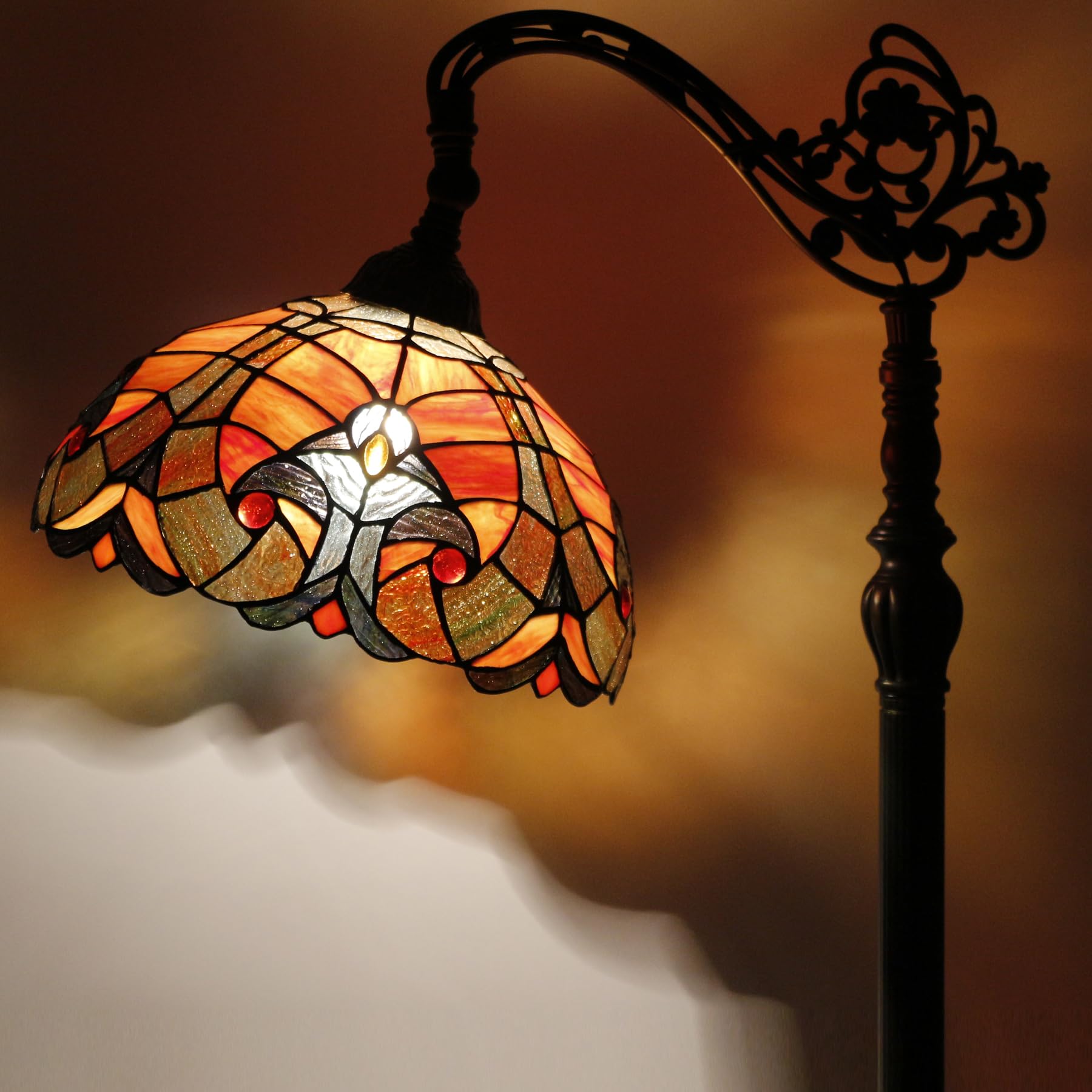 WERFACTORY Tiffany Floor Lamp Red Liaison Stained Glass Arched